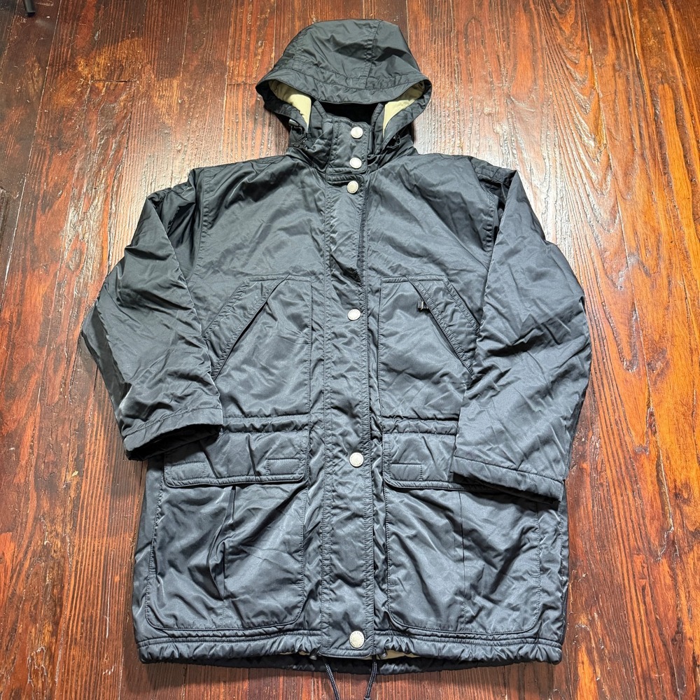 VTG Eddie Bauer Jacket Women Small Black Chore Barn Coat Thinsulate Parka‎